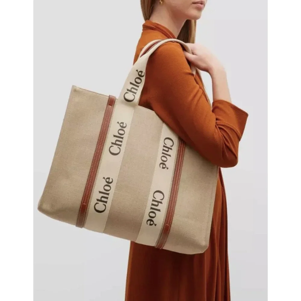$1650 NEW CHLOE LARGE WOODY CANVAS TOTE SHOULDER BAG NWT AUTHENTIC - Picture 1 of 14
